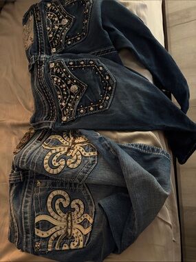 Miss Me Dark Blue Boot Cut Jeans with Embellished Pockets